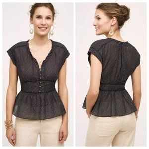 Anthropologie HD in Paris Merce Peplum Black/White Polka Dots Top Size 8